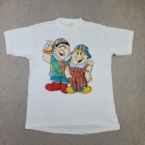 Vintage Fred & Barney Flintstones T Shirt Mens M White Short‎ Sleeve 90s Hip Hop